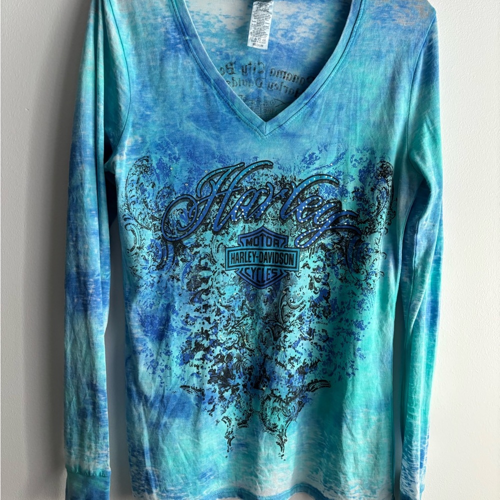 Harley-Davidson Turquoise Tie-Dye V-Neck Shirt